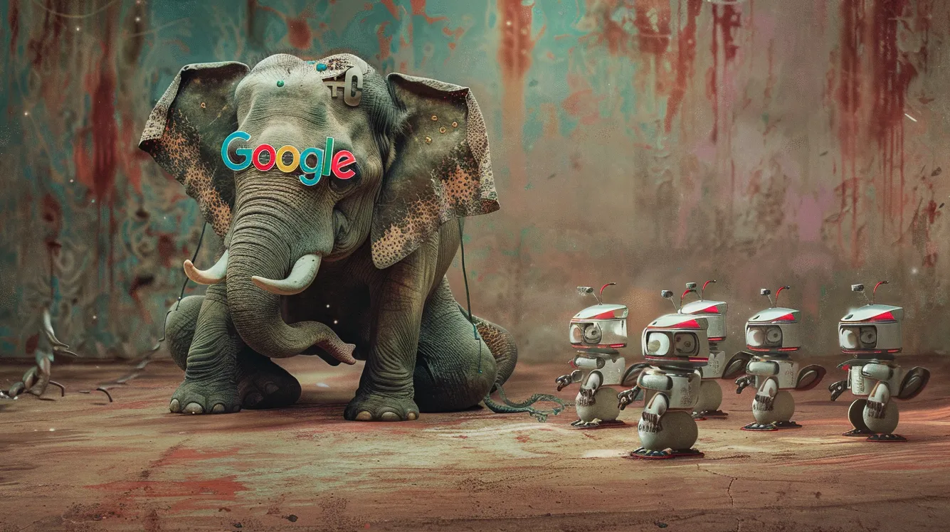 Elephant wearing google logo