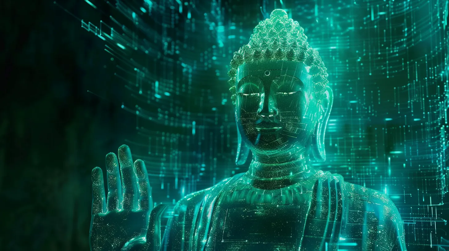 An ethereal Buddha in the style of The Matrix