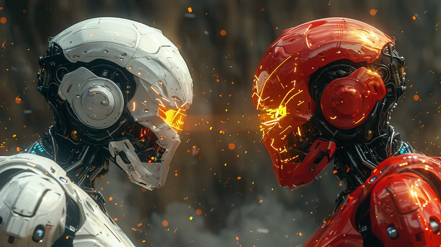 Two futuristic robots in battle