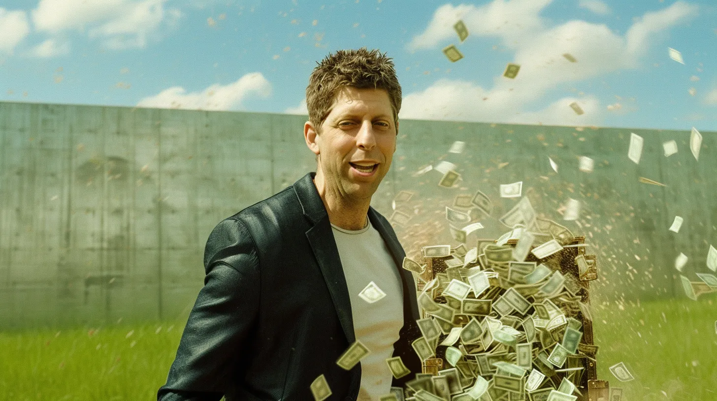 Sam Altman with a suitcase of money
