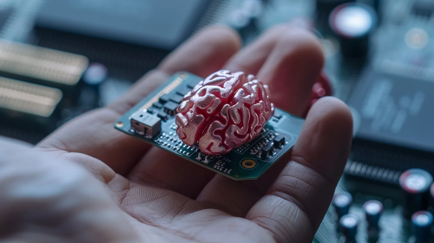A tiny computer brain held in the palm of a hand